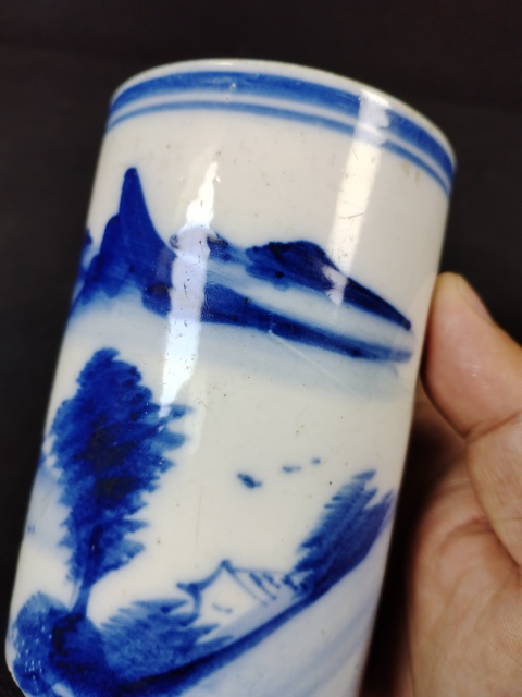 古玩陶瓷(全品)民國青花山水紋筆筒拍賣,當前價格550元