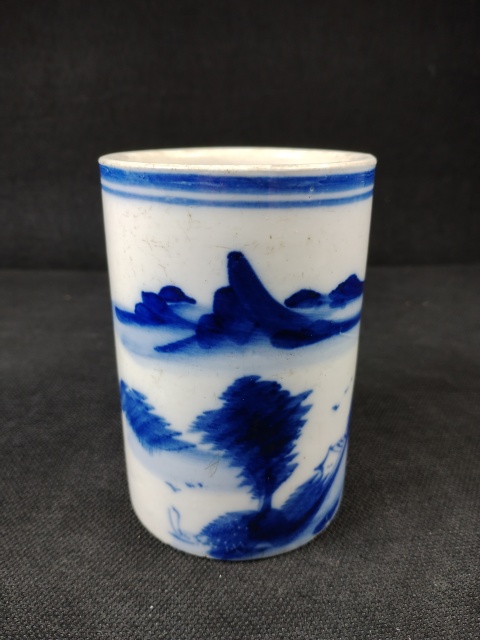 古玩陶瓷(全品)民國青花山水紋筆筒拍賣,當前價格550元