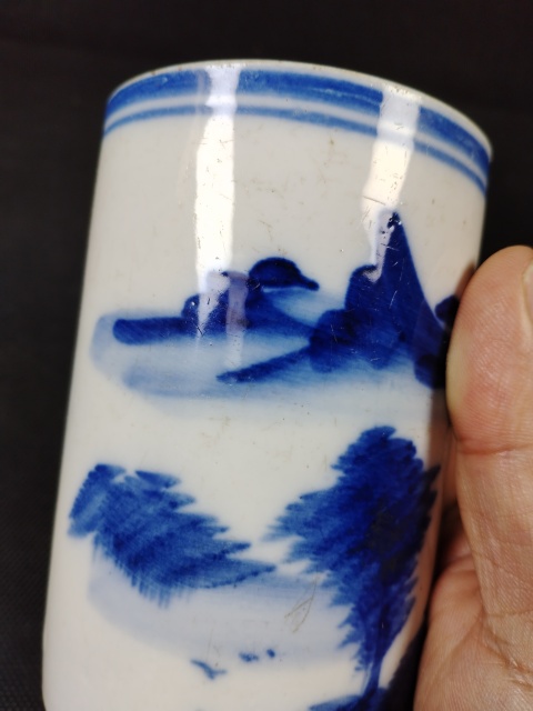古玩陶瓷(全品)民國青花山水紋筆筒拍賣,當前價格550元