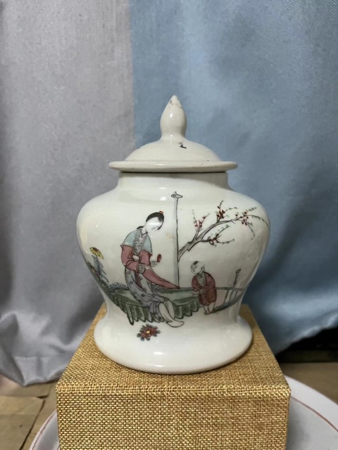 古玩陶瓷粉彩三娘教子圖蓋罐拍賣，當前價格1288元