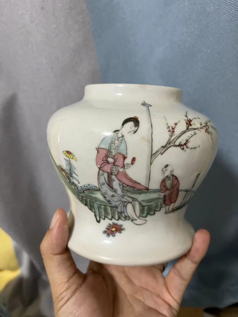 古玩陶瓷粉彩三娘教子圖蓋罐拍賣，當前價格1288元