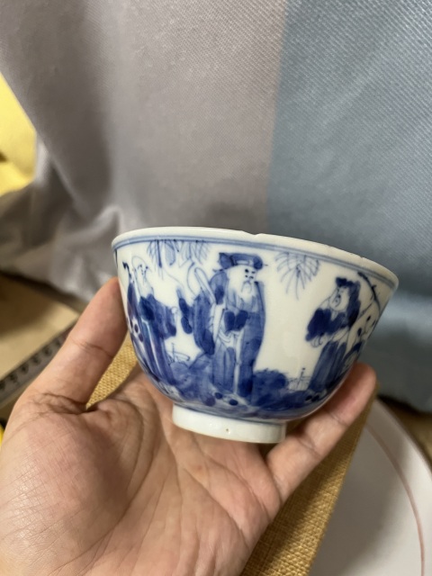 古玩陶瓷青花福祿壽三星高照圖蓋碗拍賣，當前價格1188元
