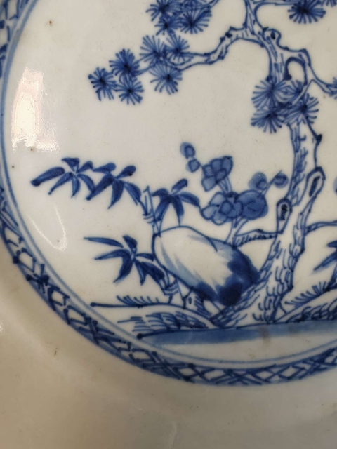 古玩陶瓷【乾隆】青花歲寒三友圖折沿盤(pán)【收藏佳品】拍賣，當(dāng)前價(jià)格6800元