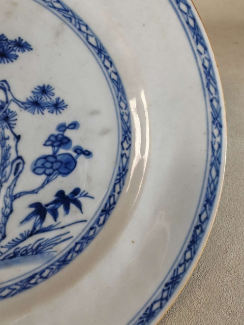 古玩陶瓷【乾隆】青花歲寒三友圖折沿盤(pán)【收藏佳品】拍賣，當(dāng)前價(jià)格6800元