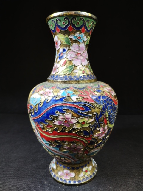 古玩雜項（全品）建國初期567銅胎掐絲琺瑯龍鳳呈祥紋瓶，高25cm拍賣，當前價格288元