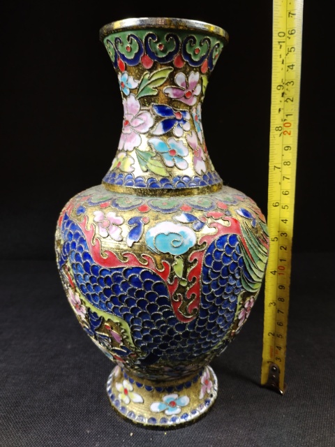 古玩雜項（全品）建國初期567銅胎掐絲琺瑯龍鳳呈祥紋瓶，高25cm拍賣，當前價格288元