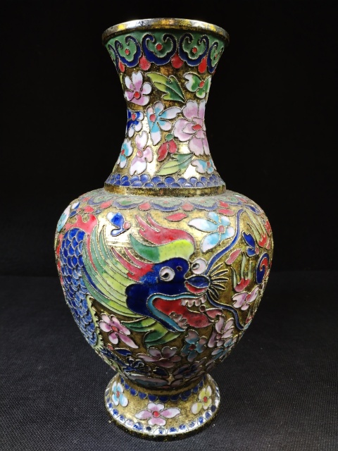古玩雜項（全品）建國初期567銅胎掐絲琺瑯龍鳳呈祥紋瓶，高25cm拍賣，當前價格288元