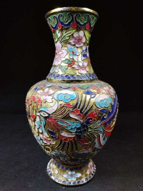 古玩雜項（全品）建國初期567銅胎掐絲琺瑯龍鳳呈祥紋瓶，高25cm拍賣，當前價格288元