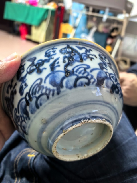 古玩陶瓷明宣德青花海馬紋撇口碗拍賣，當前價格52000元