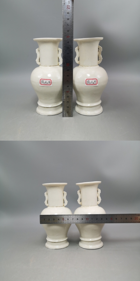 古玩陶瓷清代.白釉雙耳瓶一對拍賣，當前價格3980元