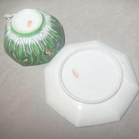 古玩陶瓷民國 廣彩百財福壽八方杯碟 咖啡杯 茶杯 一套拍賣，當前價格399元