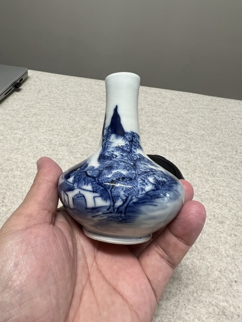 古玩陶瓷晚清/青花山水人物荸薺瓶拍賣,當前價格4000元