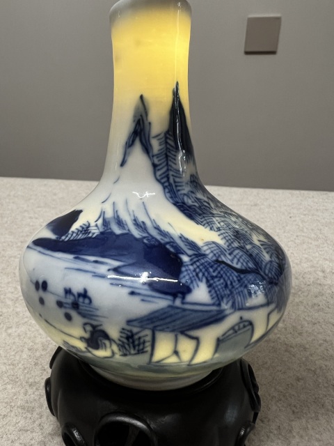 古玩陶瓷晚清/青花山水人物荸薺瓶拍賣,當前價格4000元