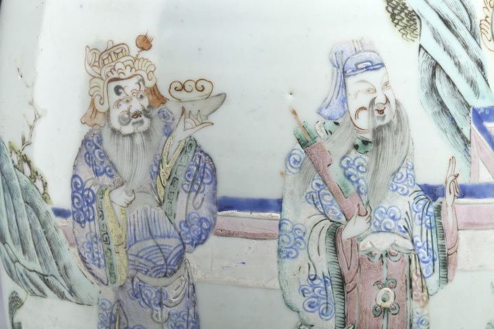 古玩陶瓷清同治·粉彩福祿壽喜財(cái)人物紋冬瓜罐拍賣,當(dāng)前價(jià)格788元