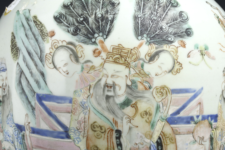 古玩陶瓷清同治·粉彩福祿壽喜財(cái)人物紋冬瓜罐拍賣,當(dāng)前價(jià)格788元