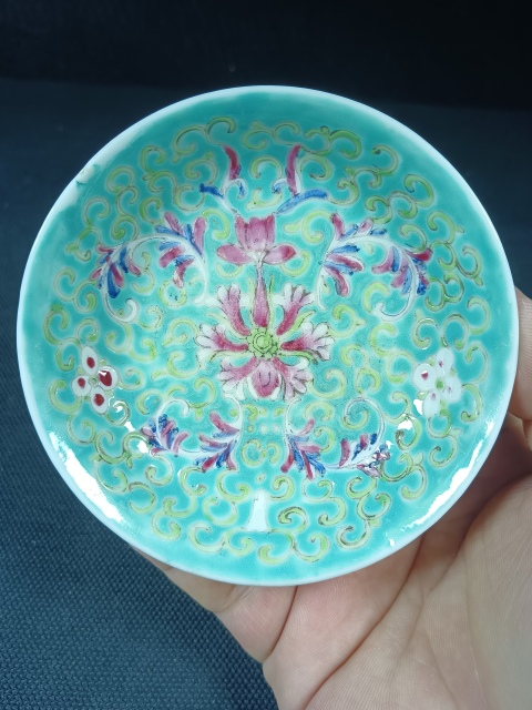 古玩陶瓷（全品）民國松石綠釉洋蓮賞盤拍賣，當前價格450元