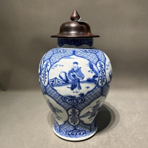 古玩陶瓷青花八仙人物紋蓋罐拍賣，當前價格49000元