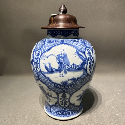 古玩陶瓷青花八仙人物紋蓋罐拍賣，當前價格49000元