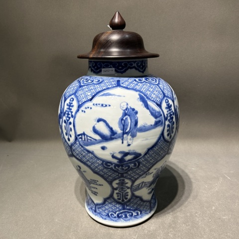 古玩陶瓷青花八仙人物紋蓋罐拍賣，當前價格49000元