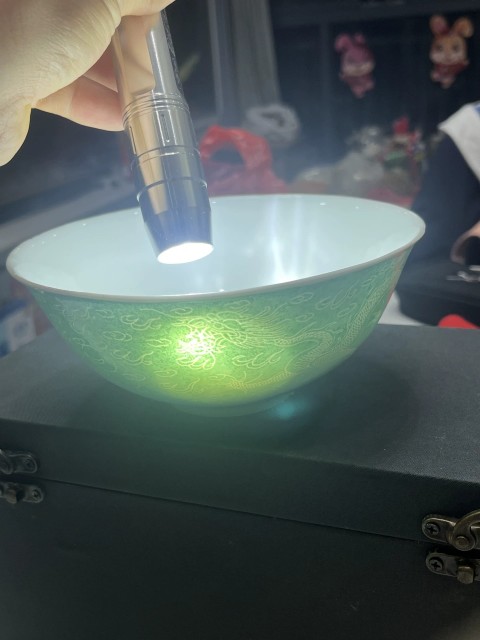 古玩陶瓷松石綠釉軋道雙龍戲珠紋大碗一對拍賣，當前價格3600元