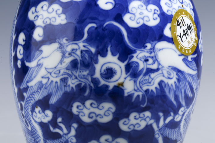 古玩陶瓷晚清·青花留白雙龍戲珠紋瓶拍賣,當前價格3680元