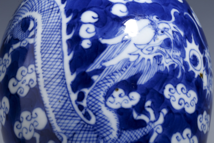 古玩陶瓷晚清·青花留白雙龍戲珠紋瓶拍賣,當前價格3680元