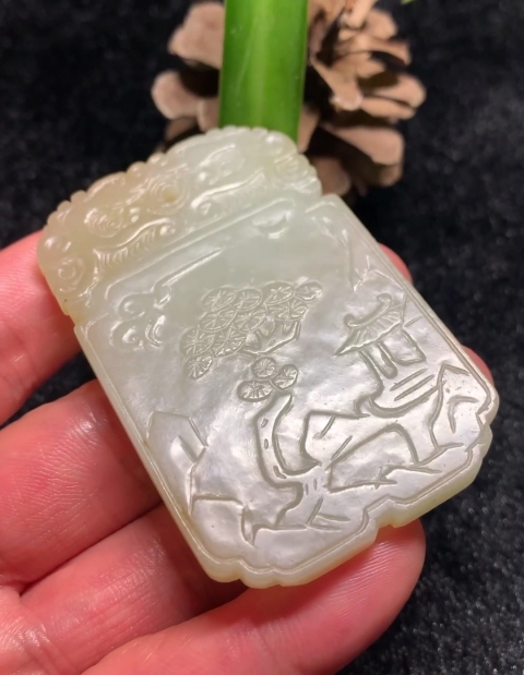 古玩玉器清代山水清音詩文玉牌拍賣,當前價格42000元