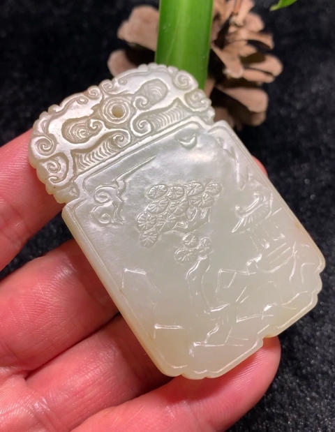 古玩玉器清代山水清音詩文玉牌拍賣,當前價格42000元