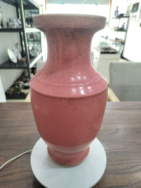 古玩陶瓷民國胭脂紅釉盤口瓶拍賣，當前價格1200元