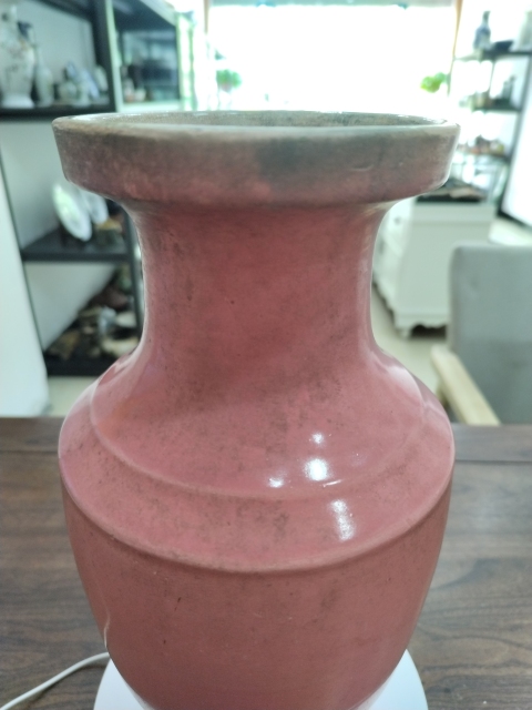古玩陶瓷民國胭脂紅釉盤口瓶拍賣，當前價格1200元