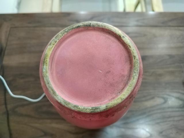 古玩陶瓷民國胭脂紅釉盤口瓶拍賣，當前價格1200元