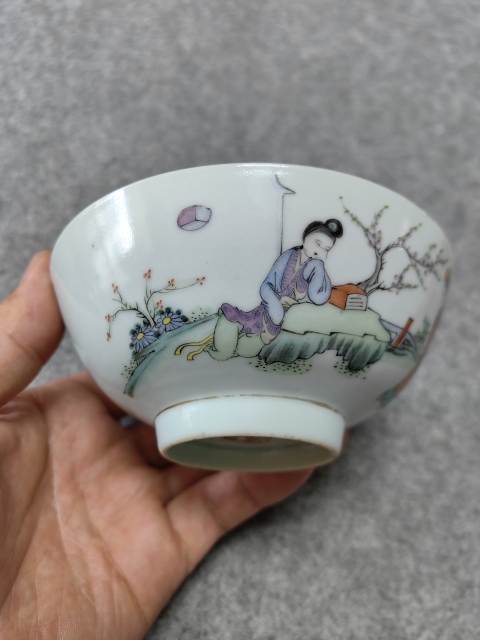 古玩陶瓷雙玉讀曲粉彩碗拍賣，當(dāng)前價格1680元
