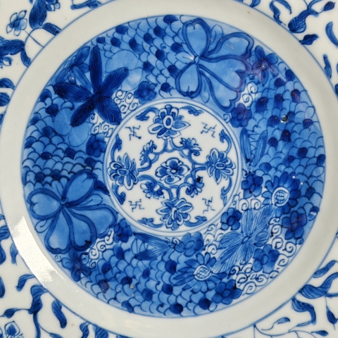 古玩陶瓷康熙.青花百花花卉紋卉折沿盤拍賣,當前價格4800元