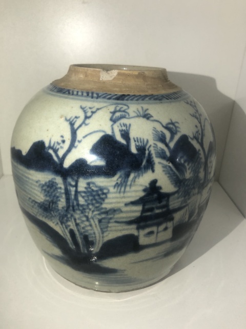 古玩陶瓷清雍乾青花山水人物紋蓋罐拍賣，當前價格380元