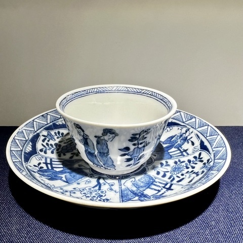 古玩陶瓷民國 青花貼花人物紋杯碟拍賣,當前價格350元