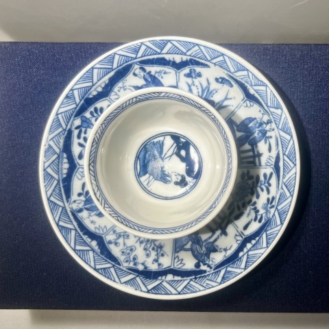 古玩陶瓷民國 青花貼花人物紋杯碟拍賣,當前價格350元