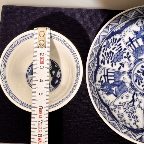 古玩陶瓷民國 青花貼花人物紋杯碟拍賣,當前價格350元