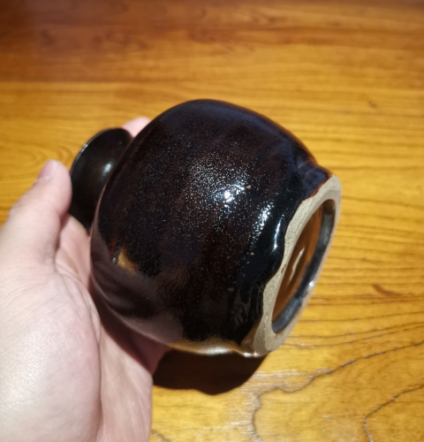 古玩陶瓷明代?黑釉龜背紋蘋果尊拍賣，當前價格990元