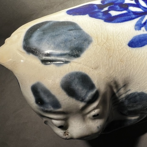 古玩陶瓷民國 磁州窯青花貓兒枕拍賣，當前價格880元