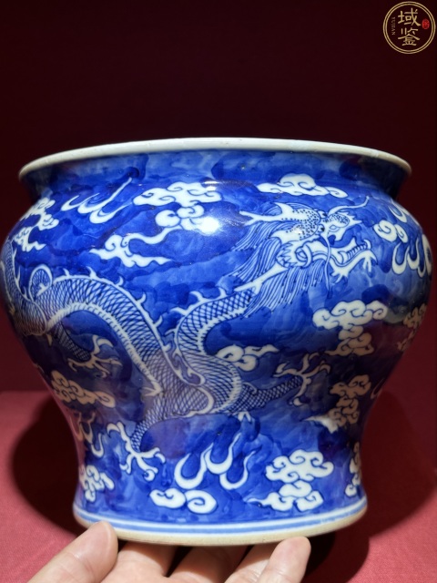 古玩陶瓷光緒 青花留白雙龍戲珠紋馬蹄尊拍賣,當前價格7800元