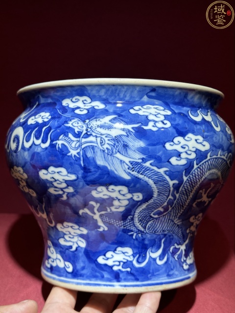 古玩陶瓷光緒 青花留白雙龍戲珠紋馬蹄尊拍賣,當前價格7800元