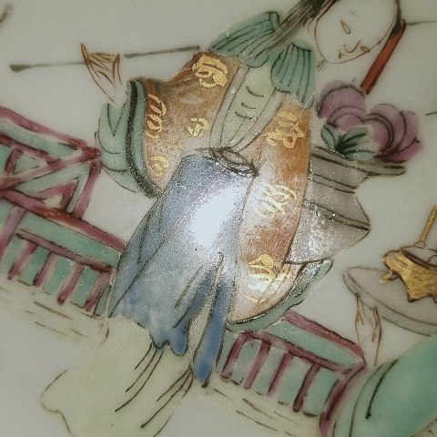古玩陶瓷晚清粉彩人物故事紋盤拍賣，當前價格700元
