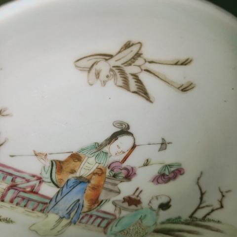 古玩陶瓷晚清粉彩人物故事紋盤拍賣，當前價格700元