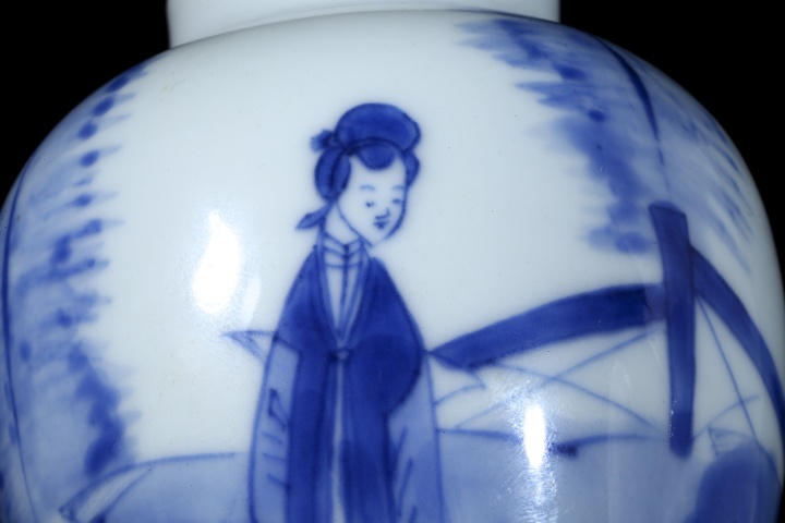 古玩陶瓷清康熙·青花仕女圖雞腿瓶拍賣，當前價格26000元