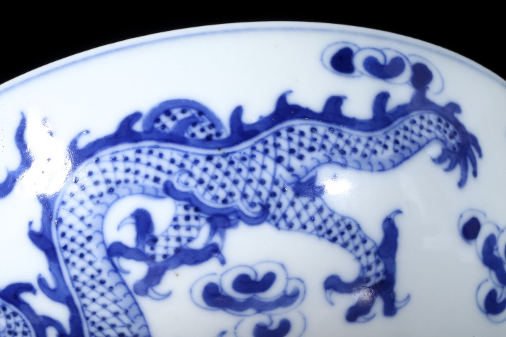 古玩陶瓷清晚·青花云龍八卦紋高足碗拍賣，當前價格7500元