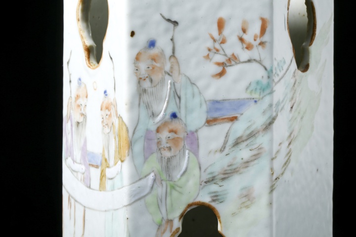古玩陶瓷清光緒·淺降彩五老觀太極圖六方帽筒拍賣，當前價格7850元