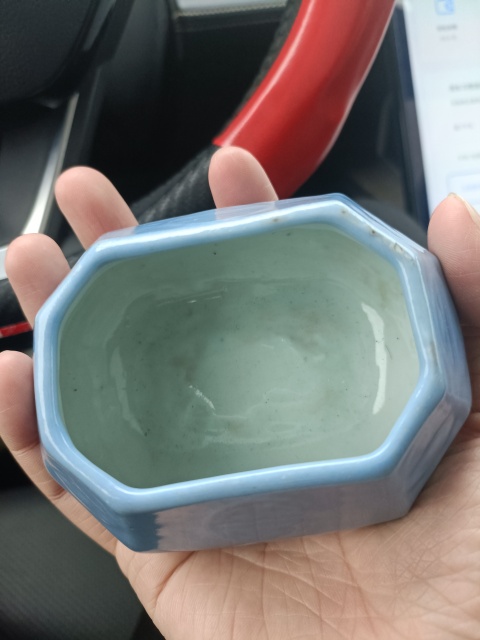 古玩陶瓷民國藍釉水盂拍賣，當前價格2888元