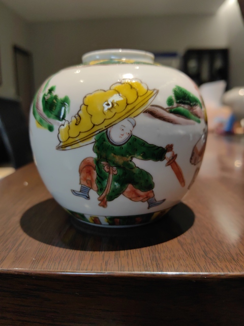 古玩陶瓷趙云單槍救主故事紋五彩罐拍賣，當前價格666元