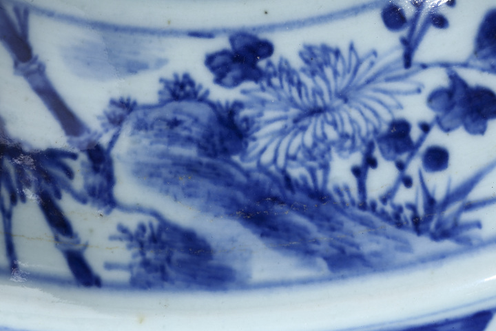 古玩陶瓷清中·青花竹菊紋凈手盆拍賣，當前價格1672元