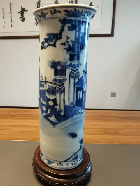 古玩陶瓷35厘米超細路青花人物故事紋箭筒拍賣，當前價格9800元